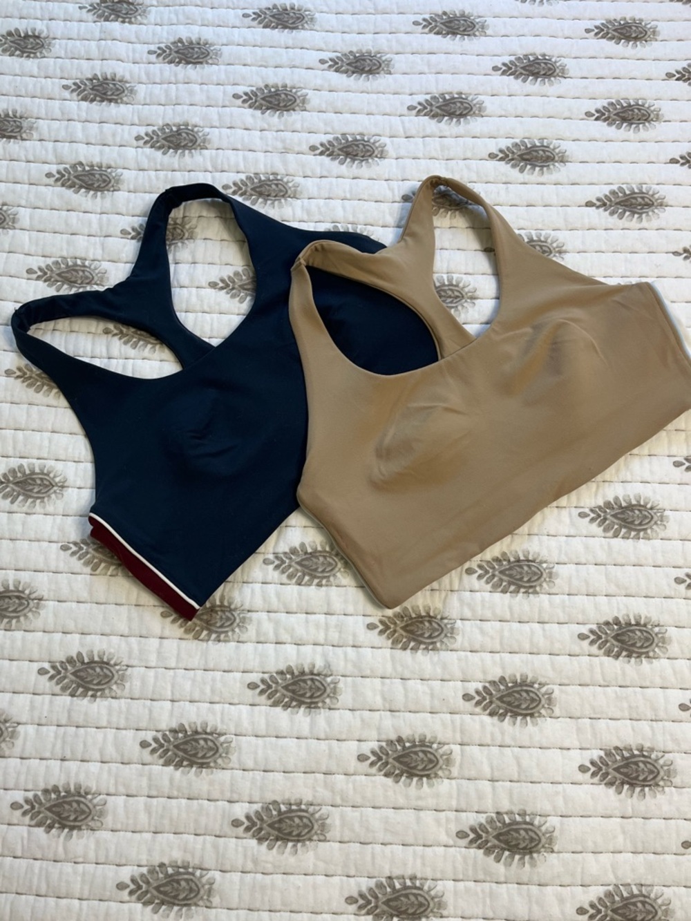 Set of 2 All In Motion Racerback Sports Bras in Navy and Tan Size M